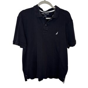 Nautica Mens Black Short Sleeve Classic Fit Polo Shirt Size L